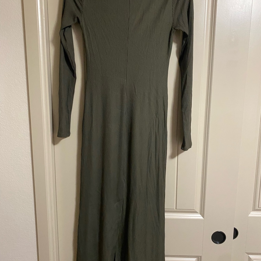 Olive Green Long Sleeve Dress w/ Square Neck
